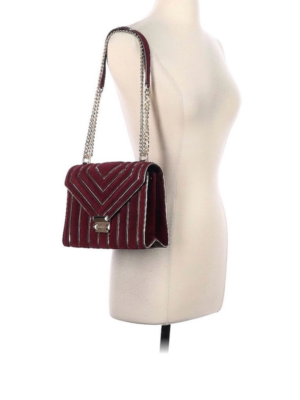 Final sale New Michael Kors Whitney quilted oxblood leather suede shoulder bag - Picture 13 of 16